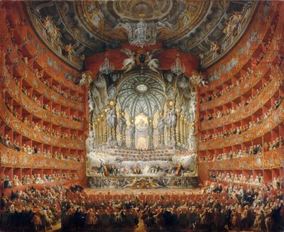 Fiesta musical dada por el cardenal de La Rochefoucauld en el Teatro Argentina en Roma de Giovanni Paolo Pannini