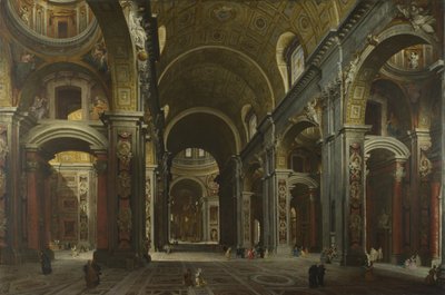 Interior de la Basílica de San Pedro en Roma, antes de 1742 de Giovanni Paolo Pannini