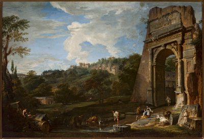 Paisaje con el arco de Tito de Giovanni Paolo Pannini