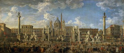 Preparación para el Espectáculo de Fuegos Artificiales en la Piazza Navona, Roma, para Celebrar el Nacimiento del Delfín, 1729 de Giovanni Paolo Pannini