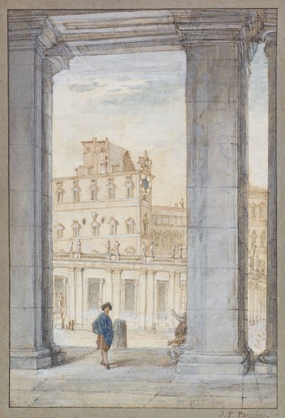 Vista de la Plaza de San Pedro bajo las columnas de Bernini, la Capilla Sixtina y el Palacio Papal al fondo de Giovanni Paolo Pannini