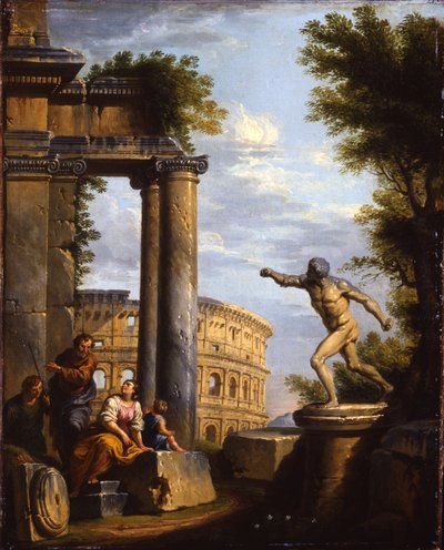 Caprichos de ruinas clásicas con filósofos discutiendo de Giovanni Paolo Pannini