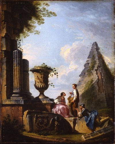 Caprichos de ruinas clásicas con filósofos discutiendo de Giovanni Paolo Pannini