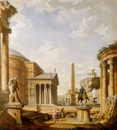 Capriccio de ruinas romanas con el Panteón (óleo sobre lienzo) de Giovanni Paolo Pannini