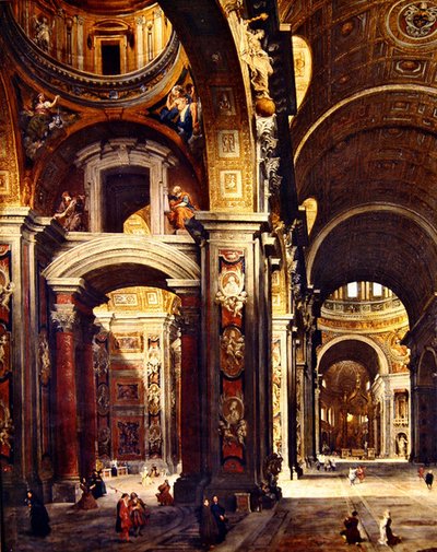 El cardenal Melchior de Polignac visitando San Pedro en Roma, 1730 de Giovanni Paolo Pannini