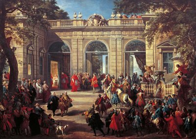 Carlos III de Borbón en visita al Papa Benedicto XIV en la Casa de Café del Quirinal de Giovanni Paolo Pannini