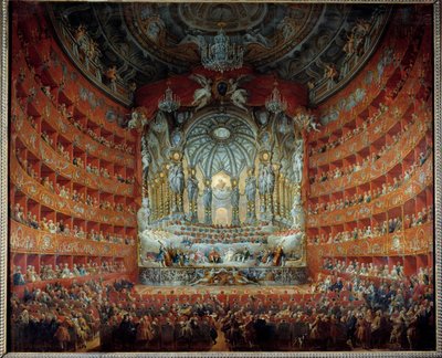 Concierto en el teatro Argentina en Roma el 15 de julio de 1747 con motivo del matrimonio del delfín Luis de Francia (1729-1765) con María Josefa de Sajonia de Giovanni Paolo Pannini