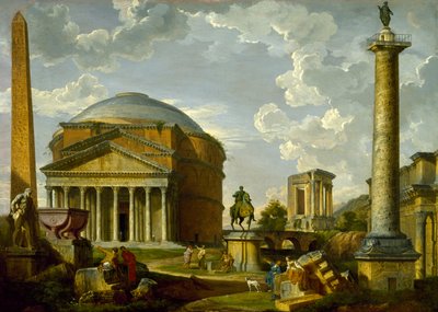 Vista fantástica con el Panteón y otros monumentos de la antigua Roma de Giovanni Paolo Pannini