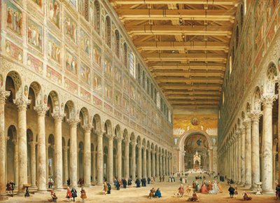 Interior de San Paolo Fuori le Mura, mirando hacia el altar de Giovanni Paolo Pannini