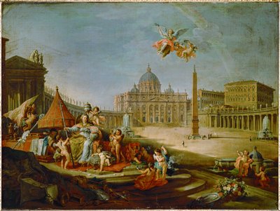 Plaza de San Pedro con la alegoría del triunfo del Papado ... de Giovanni Paolo Pannini or Panini