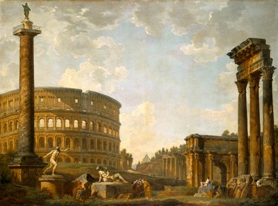 Capriccio romano: El Coliseo y otros monumentos (óleo sobre lienzo) de Giovanni Paolo Pannini