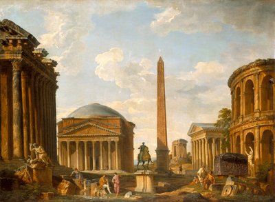 Capriccio romano: El Panteón y otros monumentos (óleo sobre lienzo) de Giovanni Paolo Pannini