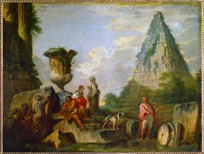 Antiguas ruinas con la pirámide de Cayo Cestio ... de Giovanni Paolo Pannini or Panini