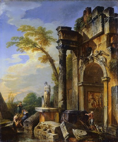 Ruinas de un arco triunfal en la Campagna romana de Giovanni Paolo Pannini
