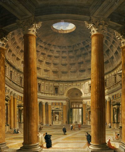 El interior del Panteón, Roma, mirando al norte desde el altar principal hasta la entrada, 1732 de Giovanni Paolo Pannini