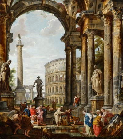 El filósofo Diógenes tirando su cuenco de Giovanni Paolo Pannini