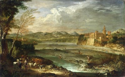 El valle de Trebbia con el castillo de Rivalta, c. 1720 de Giovanni Paolo Pannini