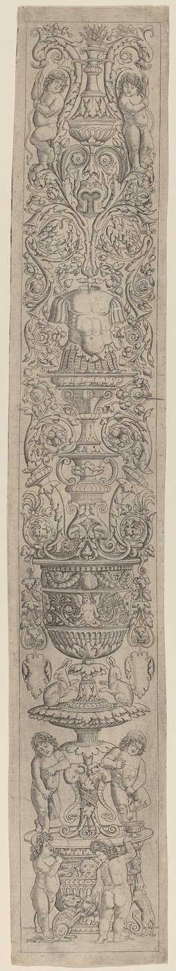 Panel de ornamento: Cuatro niños con un gato y un perro de Giovanni Pietro Birago and Zoan Andrea