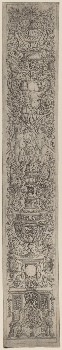 Panel de Ornamento: Grifos y Dos Cupidos Cruzando Alabardas de Giovanni Pietro Birago and Zoan Andrea
