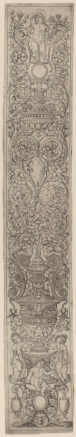 Panel de ornamento: Tres niños soplando cuernos de Giovanni Pietro Birago and Zoan Andrea