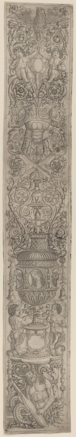 Panel de ornamento: Tritón y dos sátiros infantiles de Giovanni Pietro Birago and Zoan Andrea