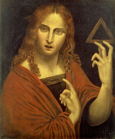 Cristo Redentor sosteniendo el símbolo de la Trinidad (panel) de Giovanni Pietro Rizzoli (school of) Giampietrino