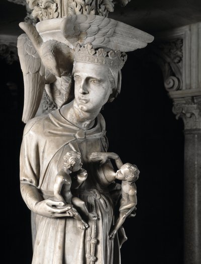 Detalle de los grupos esculpidos que sostienen la Cátedra realizada por Giovanni Pisano (1248-1314): la Iglesia alimentando a sus hijos (detalle) de Giovanni Pisano