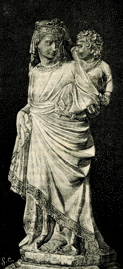 Virgen con el Niño, estatua de Giovanni Pisano (hacia 1240-hacia 1320), catedral de Prato, Toscana, Italia, xilografía de Le cento citta d