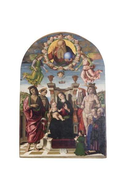 La Virgen y el Niño entronizados con santos de Giovanni Santi