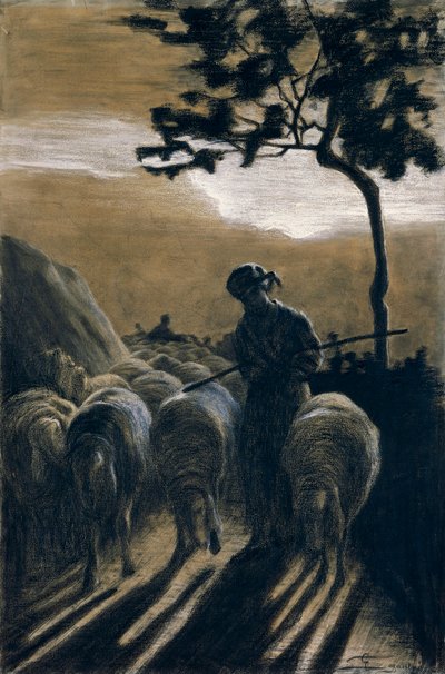 Rebaño en el camino por Giovanni Segantini de Giovanni Segantini