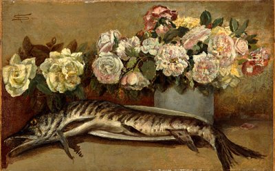 Naturaleza muerta con flores y pescado o Lucio y rosas de Giovanni Segantini