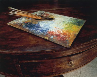 Paleta del pintor usada en su taller en el Paso Maloja, Suiza de Giovanni Segantini