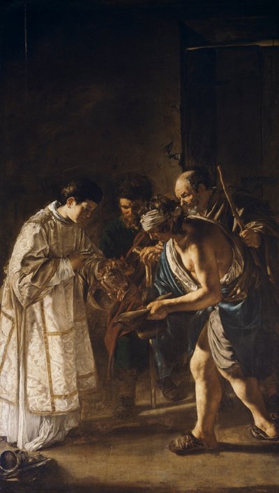 Lorenzo distribuye los bienes de la Iglesia a los pobres de Giovanni Serodine