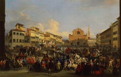Plaza de la Santa Cruz en Florencia durante el Carnaval de Giovanni Signorini
