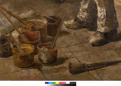 Yo también soy pintor o Diletante o El estudio del pintor, 1885 (detalle) de Giovanni Sottocornola