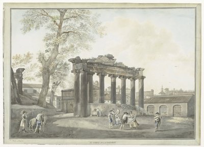 Vista del Templo de Saturno en Roma Le Temple de la Concorde (título sobre el objeto) Vistas de Roma y sus alrededores (título de la serie) de Giovanni Volpato