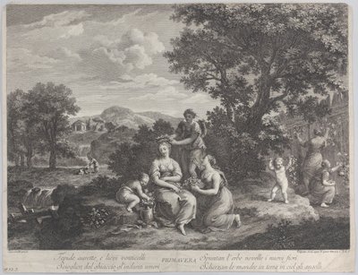 Primavera, un grupo de mujeres recogiendo flores y haciendo coronas con ellas, ca. 1764 de Giovanni Volpato