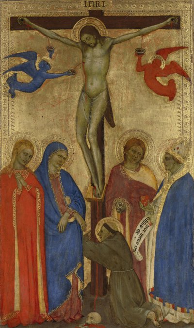 La Crucifixión
Cristo en la cruz con los santos. Francisco, María Magdalena, María, Juan e Ignacio de Antioquía de Giovanni da Milano