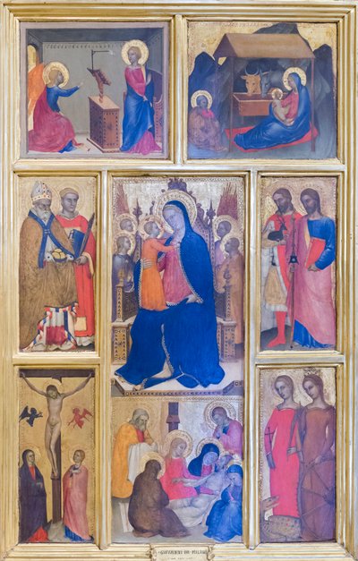 Virgen María y niño con santos y escenas de la vida de Cristo de Giovanni da Milano