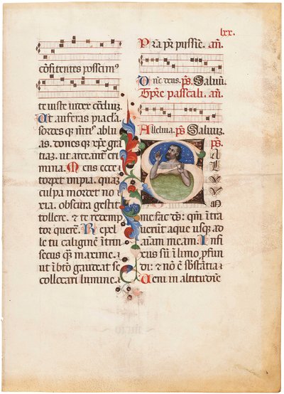 El salmista en el mar, inicial "S" en una hoja de un breviario iluminado, Bolonia o Ferrara, c.1440 (tinta y color sobre vitela) de Giovanni di Antonio da Bologna