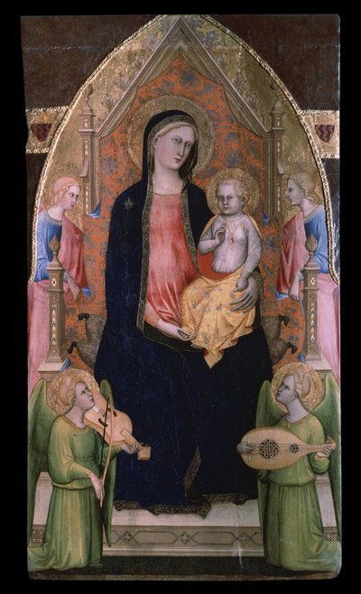 ""Madonna and Child on the Throne"" (La Virgen y el Niño entronizados con ángeles asistentes) Pintura de Giovanni di Bartolomeo Cristiani (activo entre 1367 y 1398) Museo Pushkin, Moscú de Giovanni di Bartolomeo Cristiani