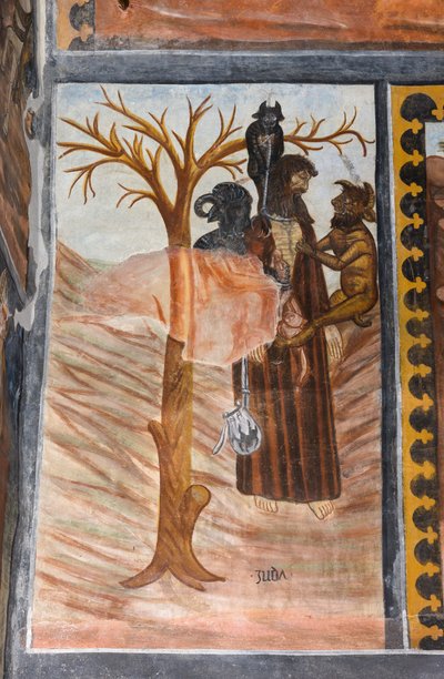 Historias de la Pasión de Cristo: Judas, tras traicionar a Jesús por treinta denarios, se ahorca de Giovanni di Cherasco Botoneri