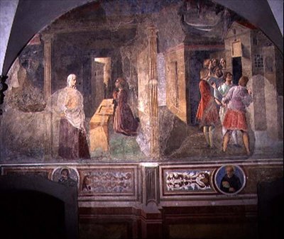 San Benito Reparando el Tamiz Roto, detalle del ciclo de frescos de la Vida de San Benito del Chiostro degli Aranci (Claustro de los Naranjos) c.1430