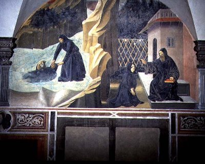 San Benito enviando a Mauro a salvar a Plácido que se ahoga en el lago (detalle) de Giovanni di Consalvo (attr. to)