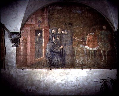 San Benito y el Mensajero del Rey Totila, detalle del ciclo de frescos de la Vida de San Benito del Chiostro degli Aranci (Claustro de los Naranjos) c.1430