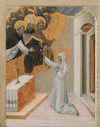 Panel de predela de un retablo: Santa Catalina de Siena investida con el hábito dominico, 1460s de Giovanni di Paolo