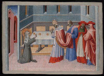 Santa Clara de Asís Bendiciendo el Pan ante el Papa Inocencio IV de Giovanni di Paolo