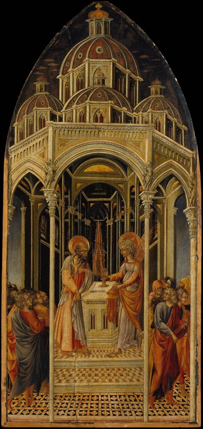 La Anunciación a Zacarías, verso El Ángel de la Anunciación, ca. 1455-60 de Giovanni di Paolo
