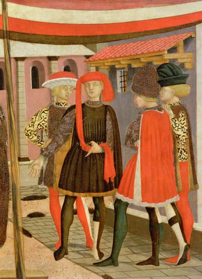Frontal del Cassone Adimari (detalle de cuatro hombres) de Giovanni di Ser Giovanni