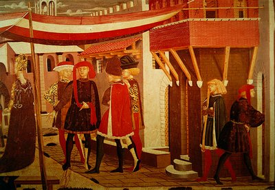 (detalle) del panel derecho del frontal del Cassone Adimari, c.1450 de Giovanni di Ser Giovanni Scheggia